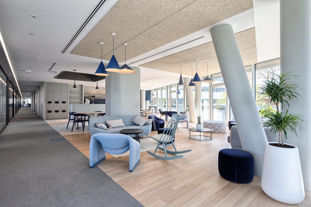 blue breakout area for informal meetings Nordeus office interior