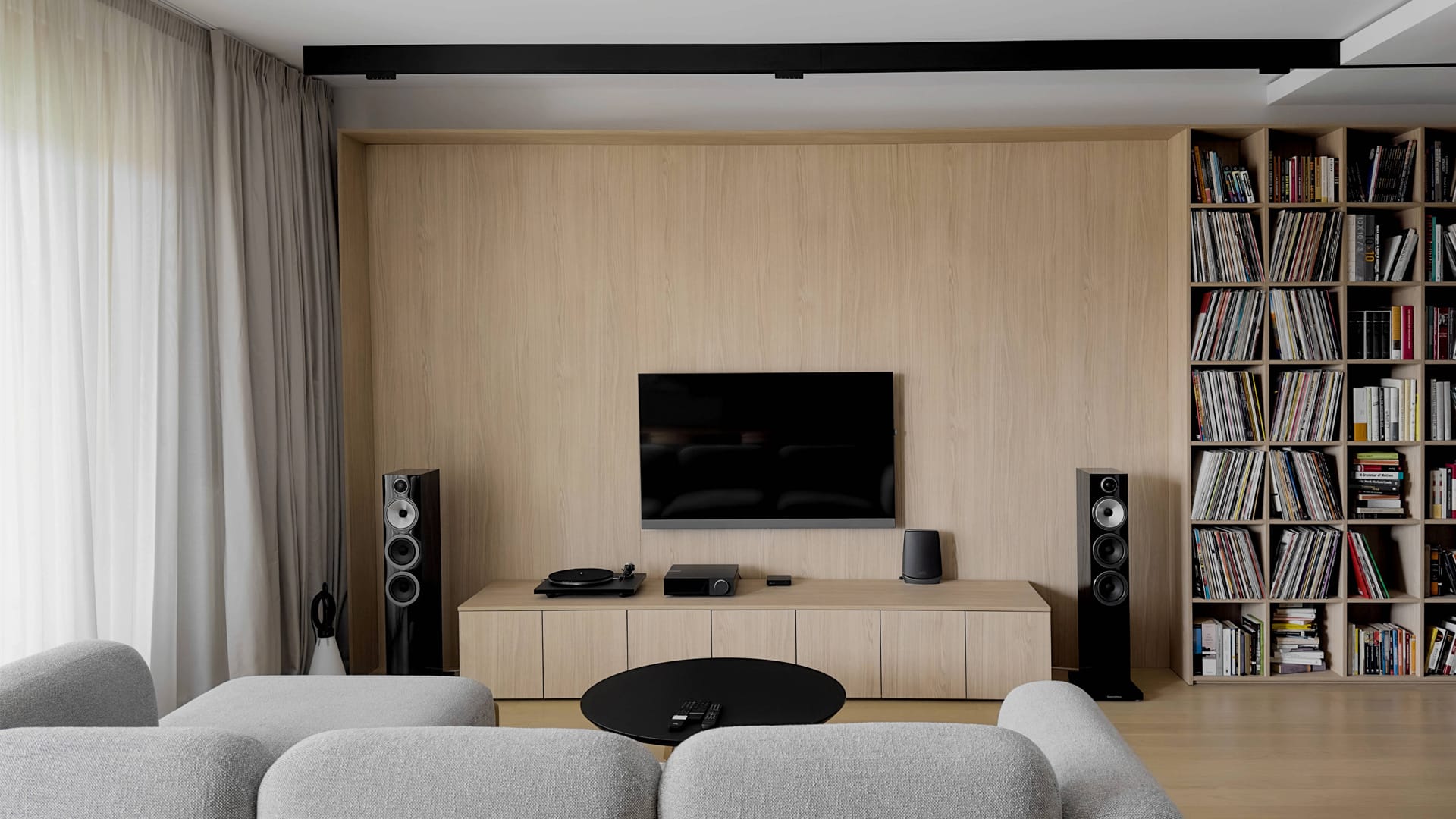 contemporary living room interior with Prostoria sofa and TV Flow apartment residential design